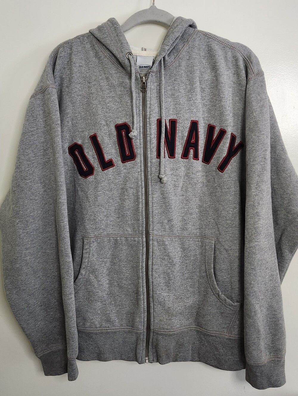 Y2K Old Navy Spellout Zip Hoodie M Gray Collegiate Varsity Sweater